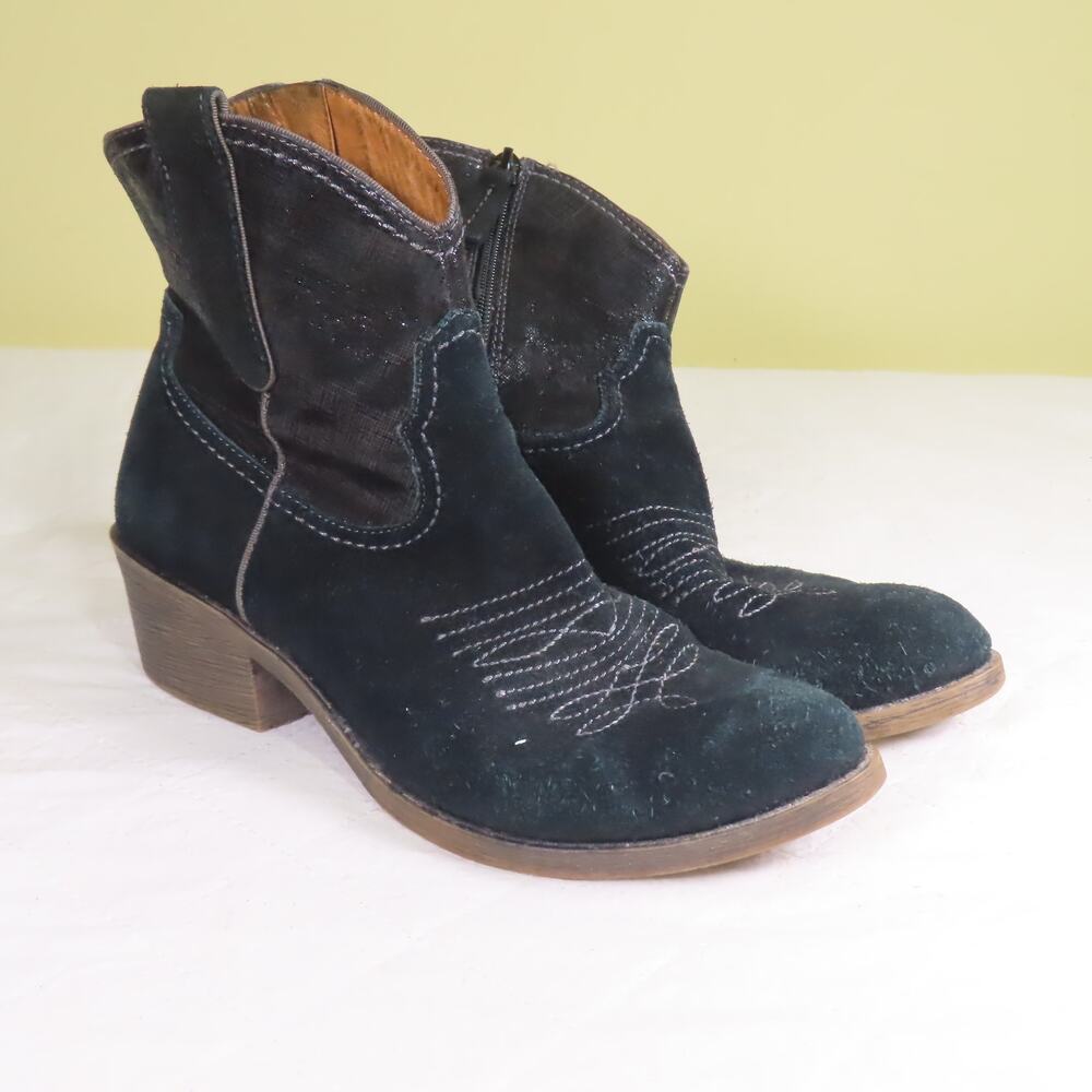 Naya Black Sandy Western Leather Ankle Boots Sz 7